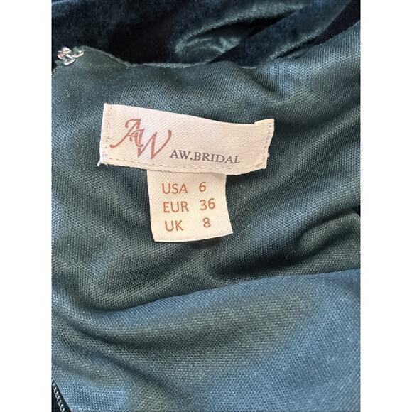 AW Bridal Green Velvet Maxi Dress Size 6 Flutter Sleeve Forest Fairy Bridesmaid - Picture 4 of 13